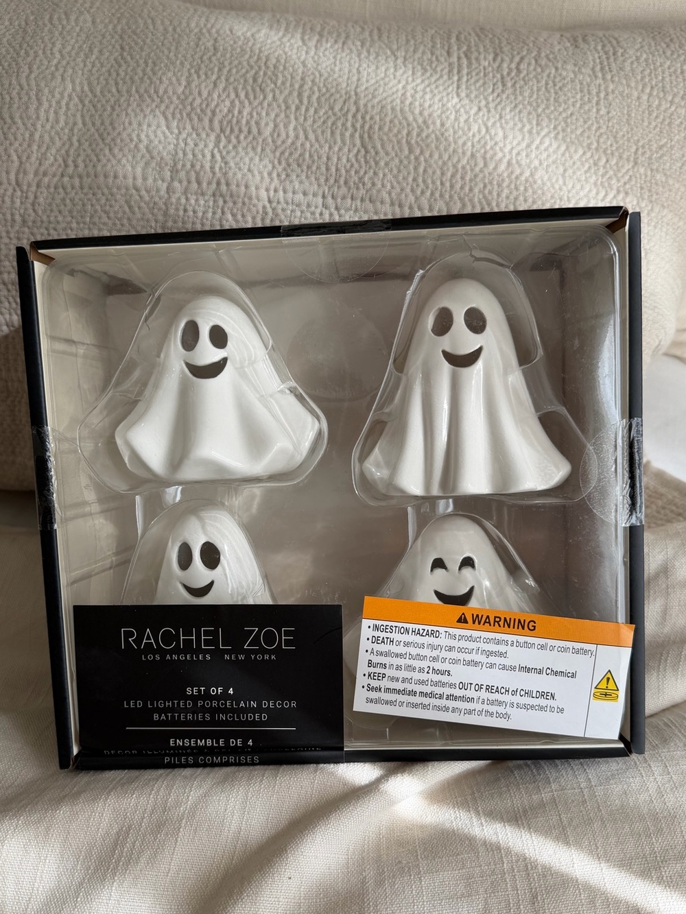 Rachel Zoe White Ceramic Smiling Ghost LED Figures Fall Decor